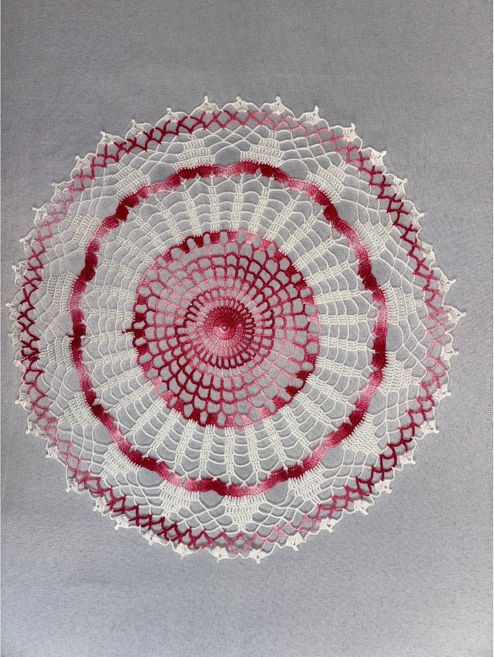 Set of 2 Vintage Crocheted Doilies, 12" Pink Variegated Round Cottagecore Lace - Picture 4 of 8